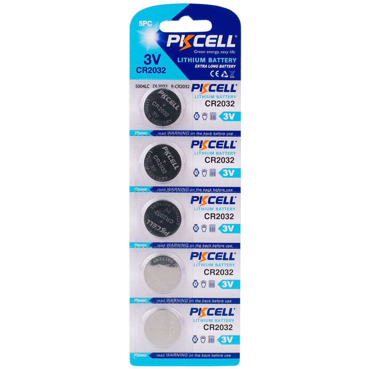 PKCELL 5Pack CR2032 Coin Cell Lithium Battery